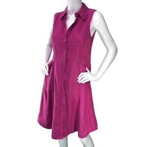 Soft Surroundings Women Size XS Cascade Dress Collared Sleeveless Pockets Purple